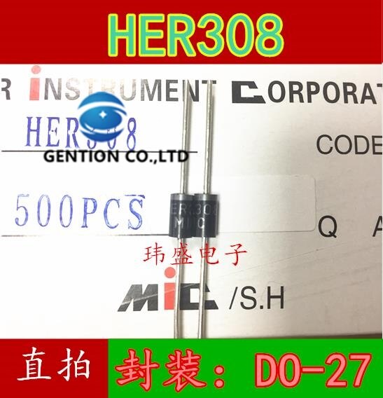 HER308 ̿ 1000 v 3 a ȿ ʰ  DO-27   100% ű  , 50PCS